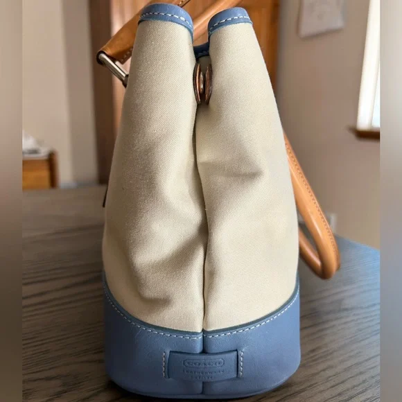 Vintage Coach Canvas & Blue Leather Bag - Picture 5 of 13